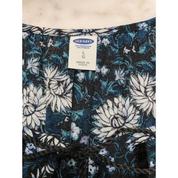 Old Navy Boho Floral Pheasant Blouse Black/Green/White Size Large - Picture 2 of 8